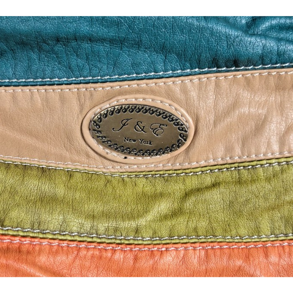 J & E New York Handbag Multi-Colored Stripes Soft Leather Metallic Handle - Picture 10 of 10